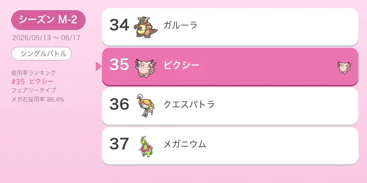 メガピクシー考察 M-2 使用率35位 コスモパワー積みの全抜き性能と立ち回り