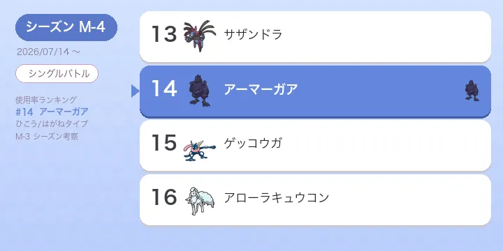 【ポケモンチャンピオンズ】アーマーガア 考察 M-4 シーズン てっぺき・ボディプレス型の受け性能
