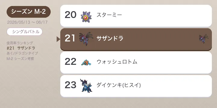 サザンドラ考察 M-2 使用率21位 こだわりスカーフ型の技構成と立ち回り